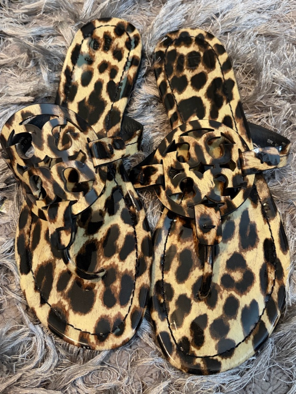Tory Burch Leopard-Print Jelly Thong Sandals - Black & Tan